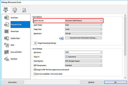 figure: Settings dialog box